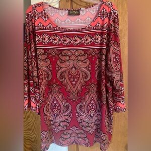 Bob Mackie Red and Pink Paisley Blouse